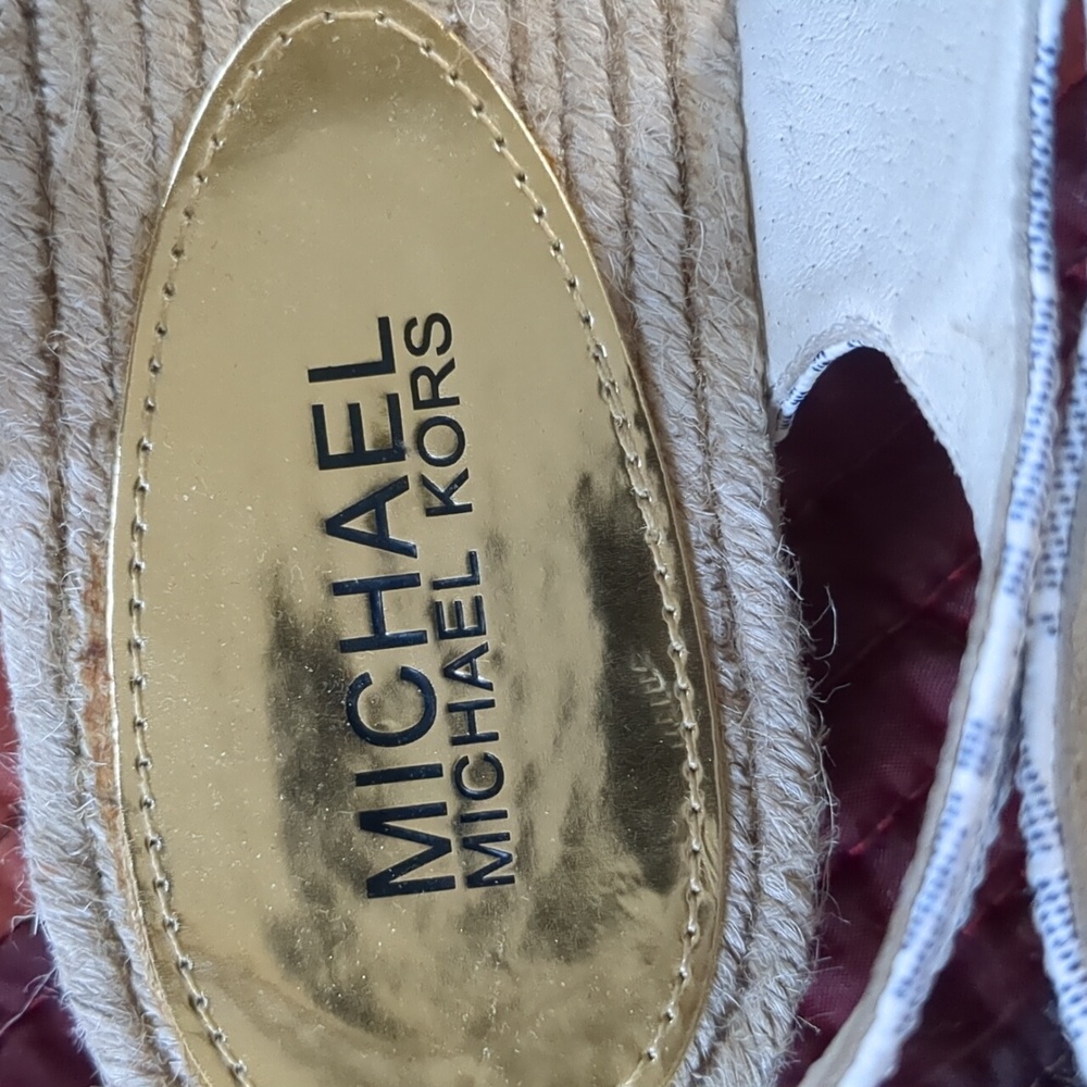MICHAEL KORS* logo Leather Upper Thong Sandal Espadrille  Rubber Bottom Size 6 - Picture 5 of 12